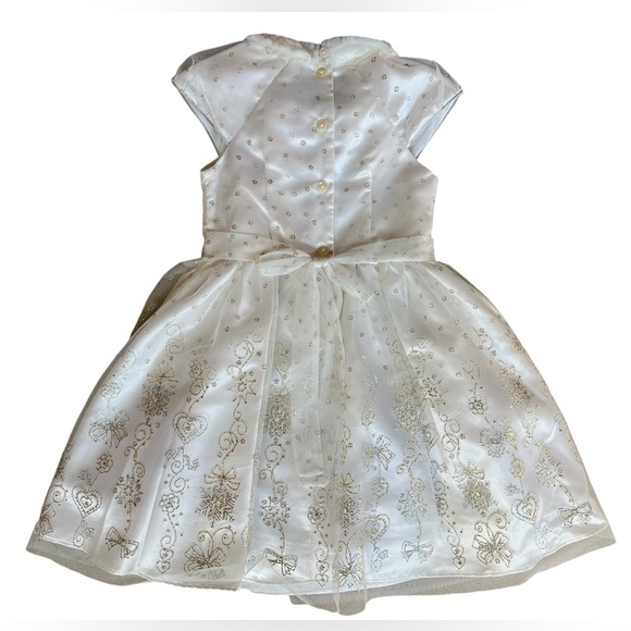 JONA MICHELLE White Silver Gold Glitter Tulle Fur Collar Holiday Party Dress 5yo - Picture 2 of 10